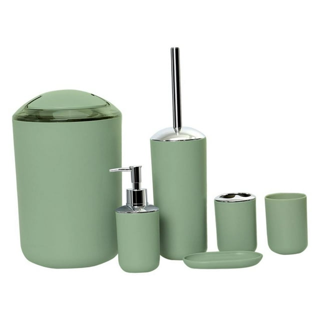 Juego de accesorios de baño de 6 piezas con diseño moderno, jabonera, escobilla de inodoro, jabón Morandi Green