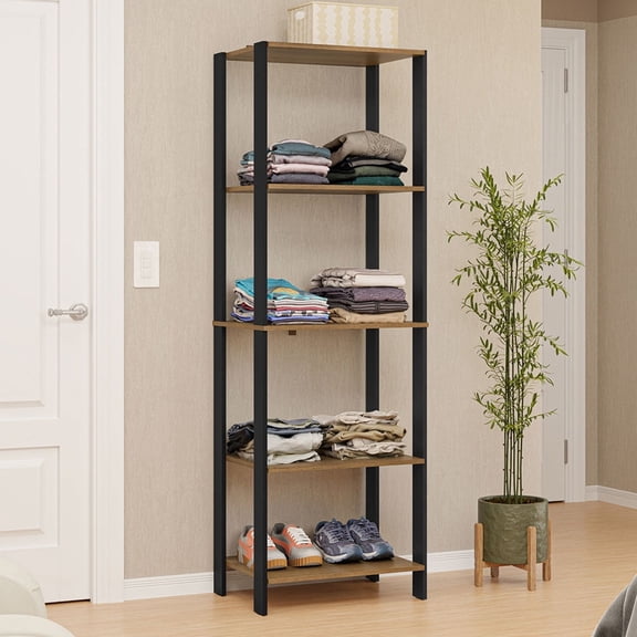 Madesa Wardrobe Clothes Storage Rack with 5 Open Shelves 23"L Multiuse Cabinet for Bedroom Organization - Black/Brown