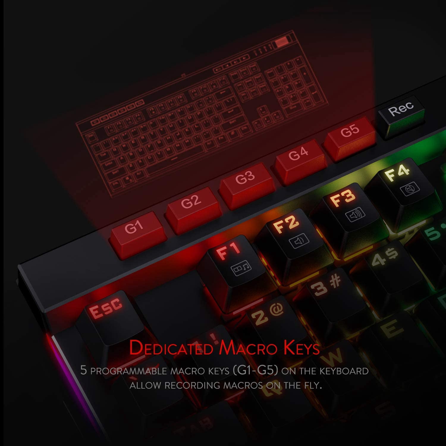 K580 VATA RGB LED Backlit Mechanical Gaming Keyboard with Macro Keys & Dedicated Media Controls, Hot-Swappable Socket, Onboard Macro Recording (Blue Switches)