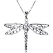 Sterling Silver Celtic Triskele Dragonfly Pendant on 18 Inch Box Chain Necklace