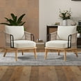 thumbnail image 4 of Bonzy Home Braid Accent Chair, Mid-Century Modern Armchair with Metal Armrests & Wood Frame, Braided Backrest for Living Room, Bedroom, 4 of 7