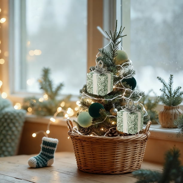 Bolas navideñas verdes flocadas | Juego de adornos navideños de espuma de 8 cm | Paquete de 6 adornos navideños para el hogar y fiestas