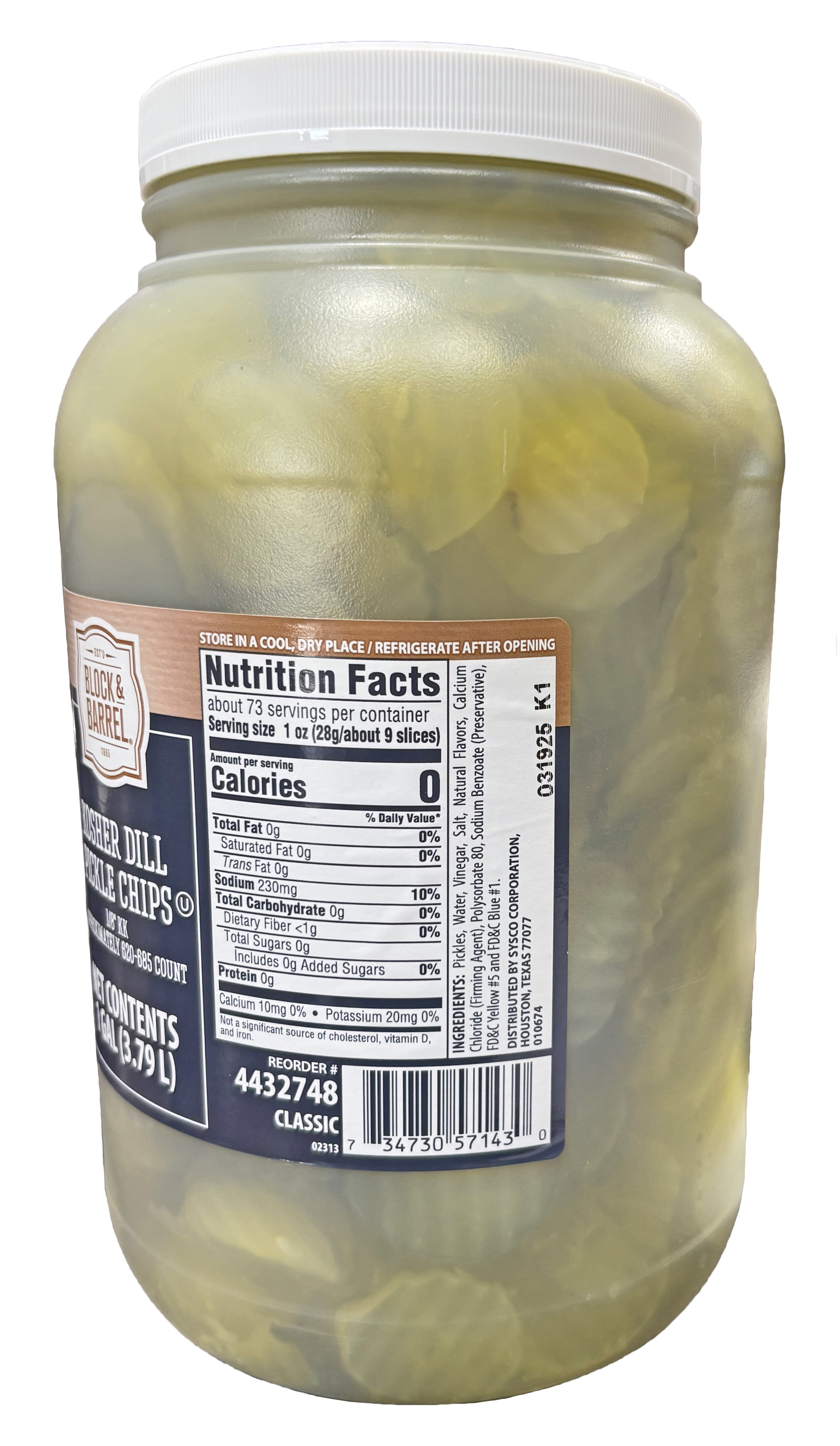 Block & Barrel Dill Pickle Chips | 1/8 Inch Thick Crinkle Cut | Kosher | 620 - 685 Pieces | 1 Gallon