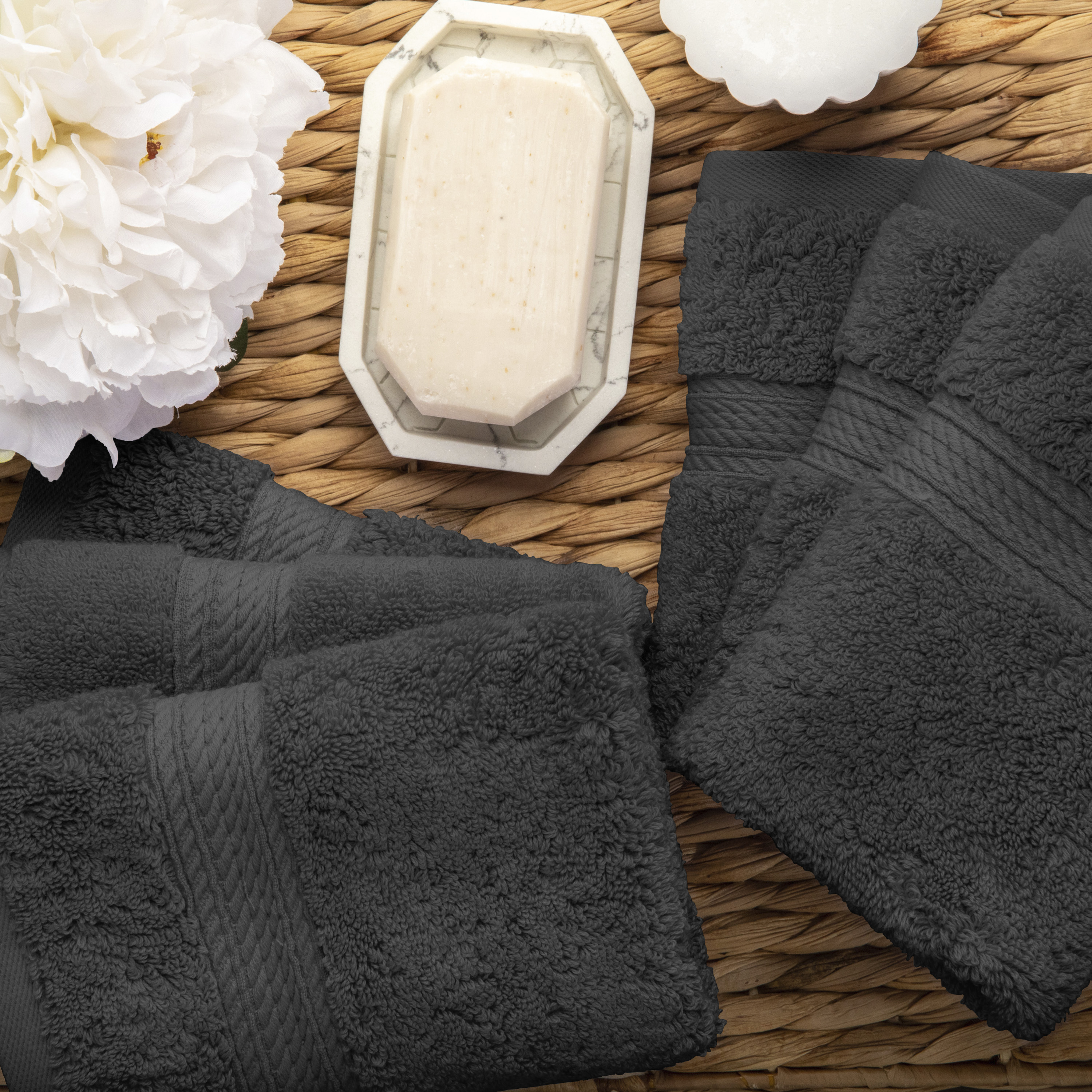 Superior Hymnia Egyptian Cotton Face Towel Set, Charcoal - image 4 of 6