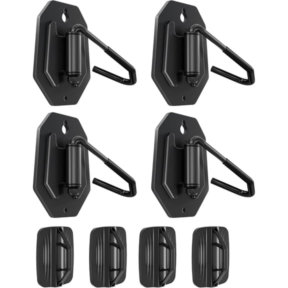 4 Pack Bike Wall Mount Hooks, Heavy Duty Swivel Bicycle Wall Hanger for Garage Storage, Space-Saving Vertical Bike Rack, Holds up to 66 lbs, Adjustable Angle, Black