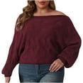 thumbnail image 2 of Women's Plus Size Sweaters Off Shoulder Solid Color Long Sleeve Loose Pullover, 2 of 5