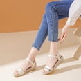 thumbnail image 2 of Xucatan Women's Canvas Espadrille Wedge Sandals, Round Toe Open Toe Slides with Adjustable Ankle Strap, Rope Wrapped Jute Heel Platform Slippers, Versatile Spring Summer Beach Footwear Gift, 2 of 7