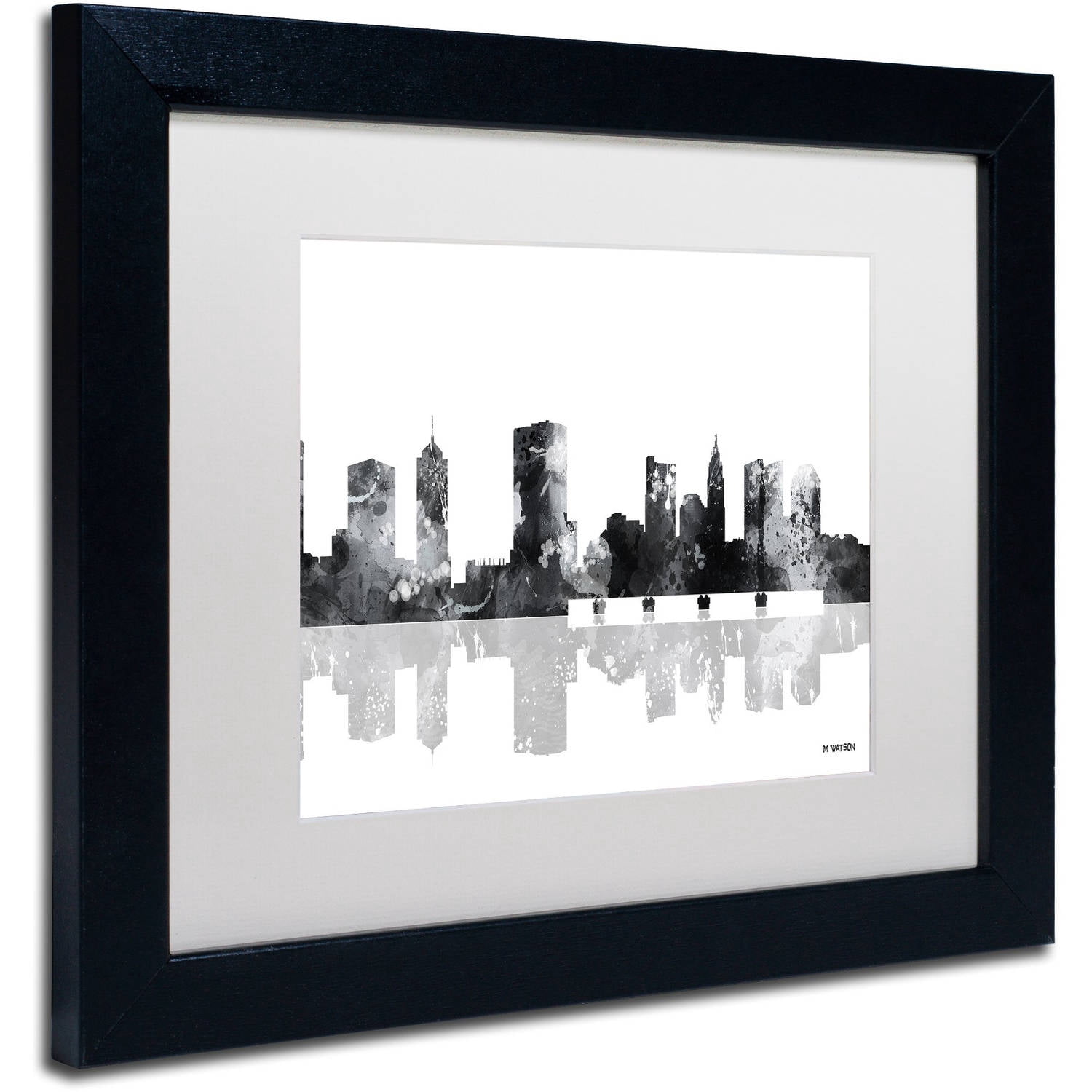 Trademark Fine Art "Columbus Ohio Skyline BG-1" Canvas Art by Marlene Watson, White Matte, Black Frame