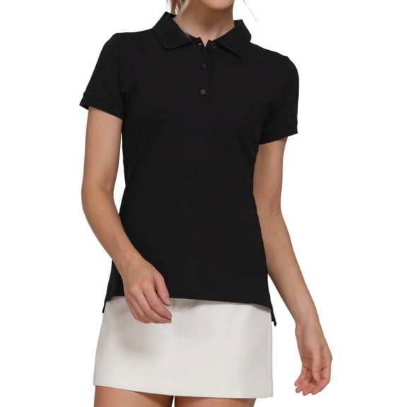 Women's Short Sleeve Classic Pique Polo Top Cotton Blend Stretch Casual Style