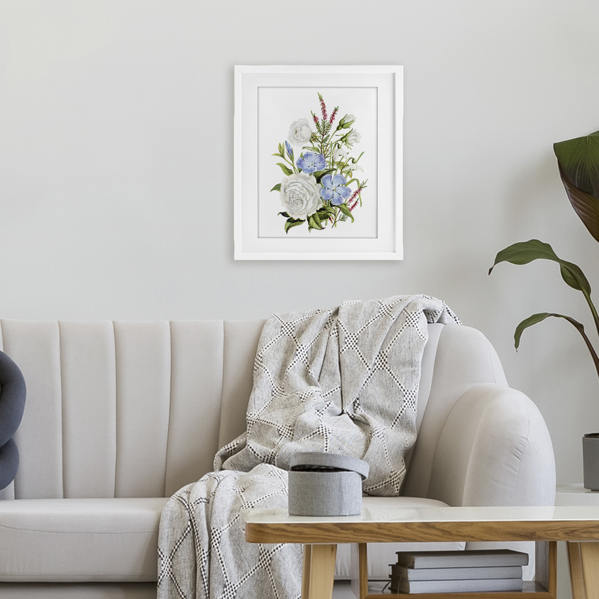 Bountiful Floral Bouquet White Framed Print Under Glass, design by Lettered and Lined
