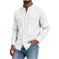 thumbnail image 6 of Tops for Men Cotton Linen Long Sleeve Chest Pocket Button Down Shirt, 6 of 7
