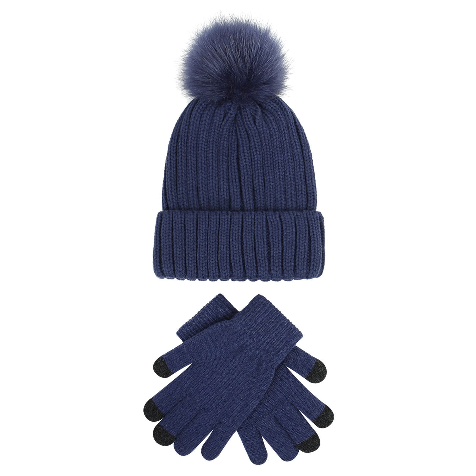 WTXUE Beanie, Gloves for Women Winter Womens Warm Hat Thick Hat Warm Soft with Gloves Knitted Knit Ski Cuff Baseball Caps Gloves with Touchscreen Fingers, Navy
