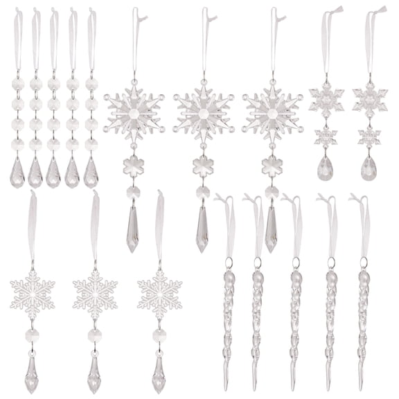 18PC Snowflake and Icicle Hanging Ornaments, Christmas Tree Decorations for Holiday Party Home, New Year Celebration Supplies for Tree Display