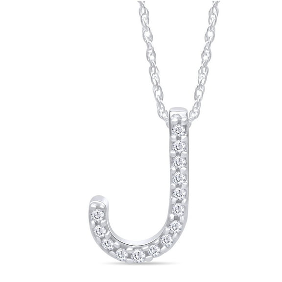 AFFY 1/10 Ct Diamond "J" Initial Letter Womens Pendant Necklace 14K White Gold Over 925