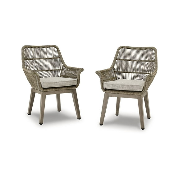 Signature Design by Ashley Beach Front Outdoor Arm Chair with Cushion (Set of 2), Beige