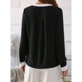 thumbnail image 6 of Womens Dressy V Neck Color Block Business Casual Blouses Long Sleeve Work Shirts Fall Trendy Clothes Black XL, 6 of 7