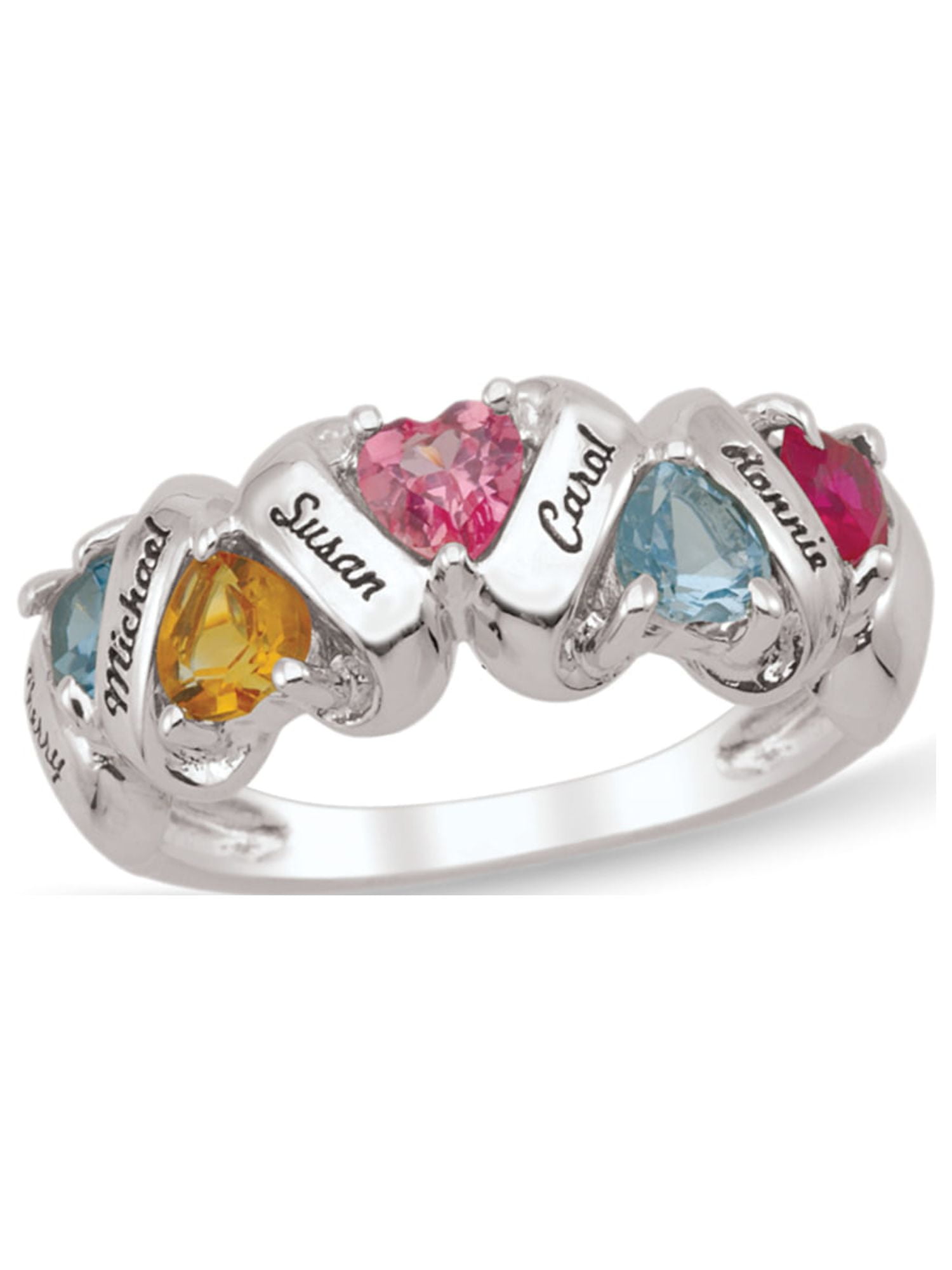 Personalized Zigzag Engravable Birthstone Family Ring in 14K Gold by Jewlster