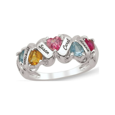 Personalized Zigzag Engravable Birthstone Family Ring in Sterling Silver by Jewlster