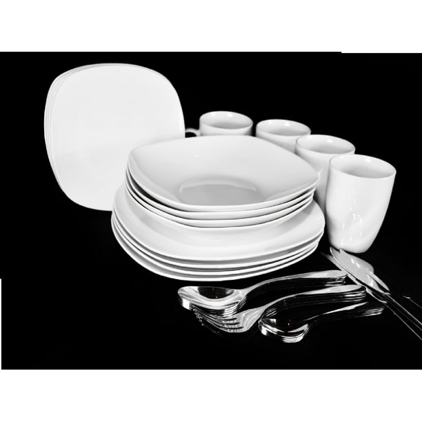 Vajilla Porcelana Blanca Alemana 32 Piezas 4 Personas Kostlich cuadrada Walmart en linea