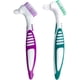 thumbnail image 1 of Juego de cepillos de limpieza para dentaduras postizas, cerdas multicapa y mango de goma ergonómico, para el cuidado de dentaduras postizas (púrpura y verde), 1 of 5