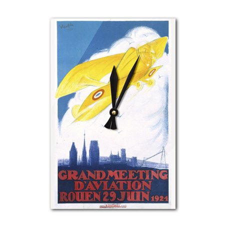 Grand Meeting d'Aviation - Rouen Vintage Poster (artist: Vertes) France c. 1924 (Acrylic Wall Clock)