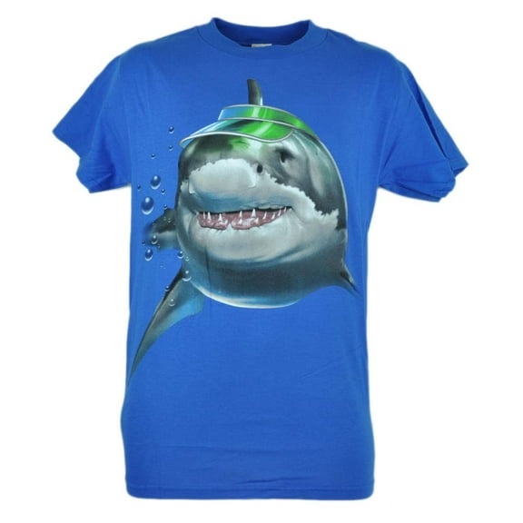 Smiling Shark Visor Graphic Tshirt Royal Tee Adult Fish Animation Shirt XLarge