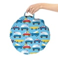 thumbnail image 2 of Cartoon Round Floor Cushion with Handle, Puppy in Cars Traffic Jam Surfboard Beach Road, Decorative Pillow for Living Room & Dorms, 18" Round, Sea Blue Earth Yellow, by Ambesonne, 2 of 4