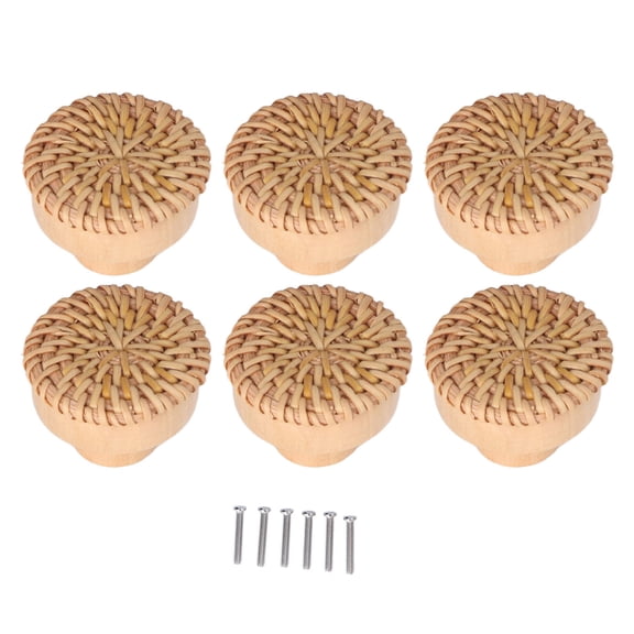 Rupoun 6‑Pack Hand‑Woven Rattan Drawer Knobs – Smooth, Safe, Easy‑Install Kitchen & Bedroom Furniture Pulls