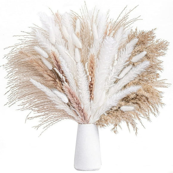 TopLLC Dried Pampas Grass Decor, 92 PCS 17 Inch Pampas Grass, Bunny Tails Dried Flowers, Natural White Pompas For Wedding, Floor Vase Boho Flowers Home Decor on Clearance