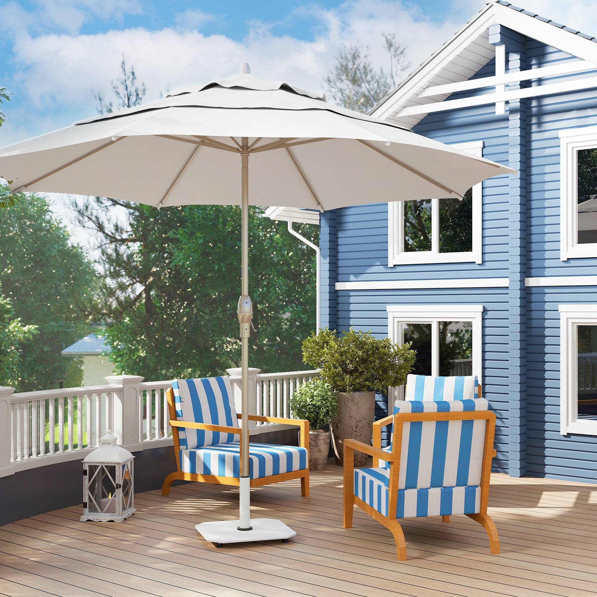 Outsunny Square Patio Umbrella Base, 41 lbs Metal Umbrella Stand Base with Adjustable Pads, Patio Umbrella Holder for 1.3"/1.5"/1.9" Poles, White