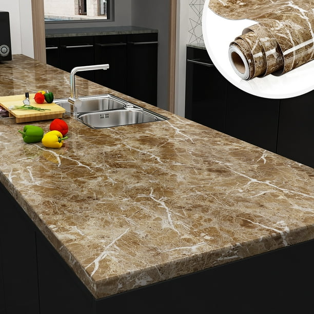 Yenhome Brown Marble Contact Paper 17.7"x118" Removable Peel and Stick Countertop Wallpaper