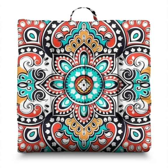Bohemian Ethnic Rustic 24" Oversized Zabuton Floor Cushion - Colorful Hippie Exotic Meditation Seat with 9-Point Stitching, Earthy Tribal Style for Home Decor & Relaxation