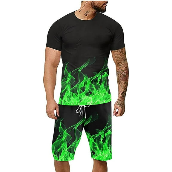 jsaierl Men's 3D Digital Print Tracksuit Set Short Sleeve Tops and Shorts Two-Piece Jogger Sport Shirts Short Pants Set