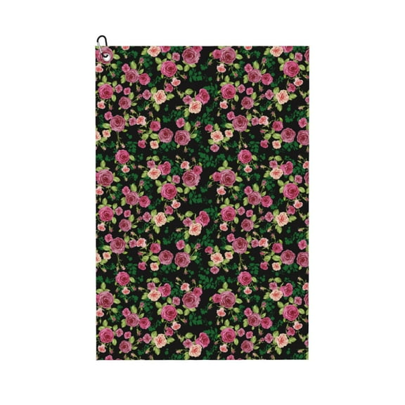 Naloa Rose Flowers Golf Towel Golf Gift for Men and Women Golf Towel with Carabiner Clip to Quickly Remove Mud, Dirt and Sweat