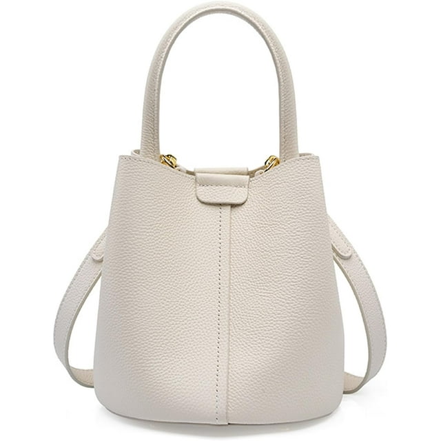 LHSHID Single Shoulder Bucket Bag for Women Genuine Leather Simple Top Handle Bag Daily Use Satchel Retro Handbag and Purse