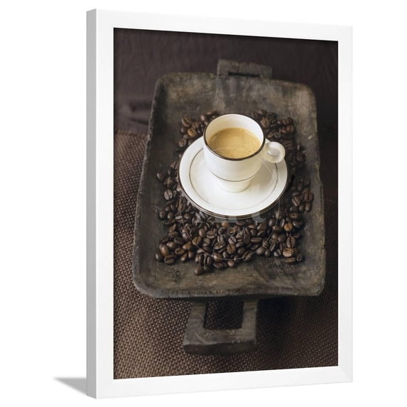 A Cup of Espresso on a Wooden Bowl with Coffee Beans, Framed Art Print Wall Art by Anita Oberhauser Sold by Art.Com