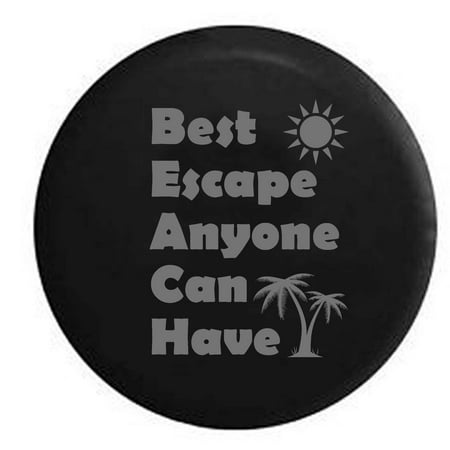 BEACH - Best Escape Anyone Can Have Palm Trees Sun Spare Tire Cover Vinyl Stealth Black 33 (Best Exercise For Spare Tire)