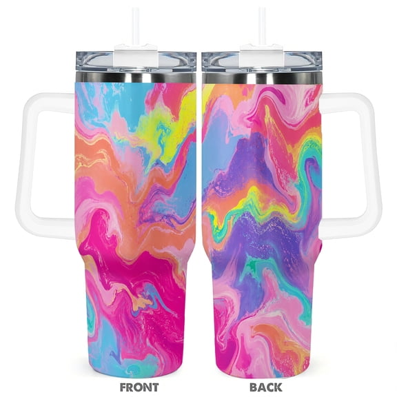 Candy Color 40oz Travel Tumbler With Handle And Straw, Stainless Steel Cup Holder Friendly Reusable Mug