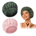 thumbnail image 1 of Gorro de ducha reutilizable Edoneery Waterproof para mujer rosa y verde, 1 of 6