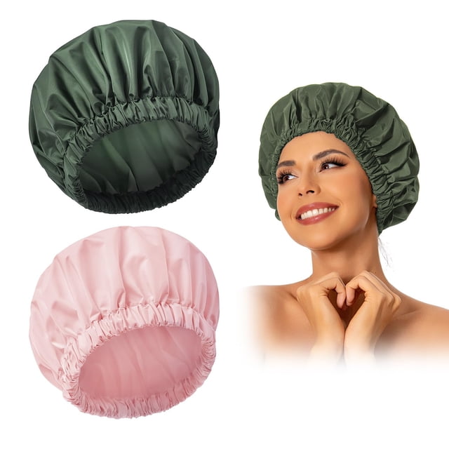 Gorro de ducha reutilizable Edoneery Waterproof para mujer rosa y verde
