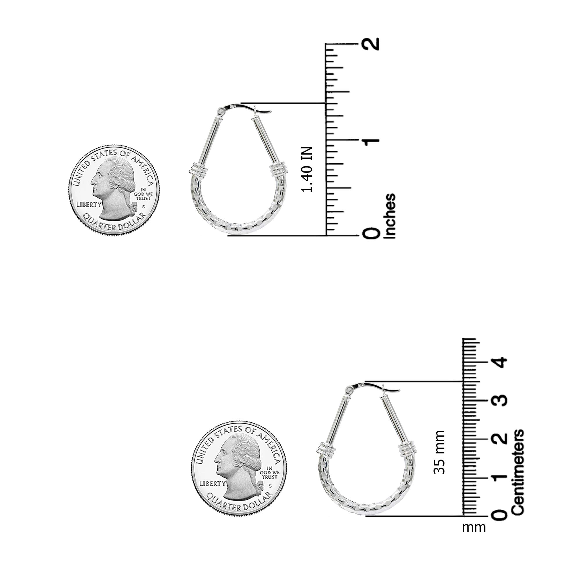 LeCalla 925 Sterling Silver Diamond-Cut Click Top Oval Hoop Earrings Jewelry for Women and Teen 35MM