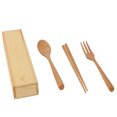 thumbnail image 4 of Juego de tenedor, cuchara y palillos reutilizables con mango de pino para viajes, vajilla portátil y ecológica, 4 of 6