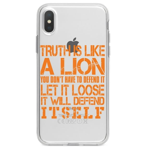 DistinctInk Clear Shockproof Hybrid Case for iPhone XR (6.1" Screen) - TPU Bumper Acrylic Back Tempered Glass Screen Protector - Truth is Like Lion - Don't Have to Defend