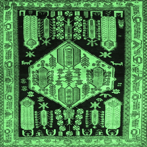 Ahgly Company Indoor Square Persian Emerald Green Traditional Area Rugs, 4' Square