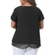 thumbnail image 3 of Blusa de Chiffon para Mujeres de Talla Grande Agnes Orinda con Volantes, Mangas Cortas, Cuello en V, Dobles Capas, Casual, 1X, Negra, 3 of 6