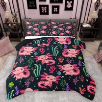Homewish Cartoon Axolotl Bedding Comforter Set 2pcs for Kids Children,Pink Animal Salamander Twin Comforter Sets Microfiber,Kawaii Wildlife Breathable Bedding Set,Lightweight Room Decor,Reversible
