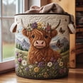thumbnail image 2 of SHENGXINY Large Capacity Laundry Basket Cow Floral Printed Quilted Fabric Storage Basket Embroidery Style Organizer With Comfortable Carrying Handles, 2 of 7