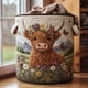 thumbnail image 1 of Cow Floral Printed Fabric Storage Basket Quilted Embroidery-Style Organizer With Handles, 1 of 8