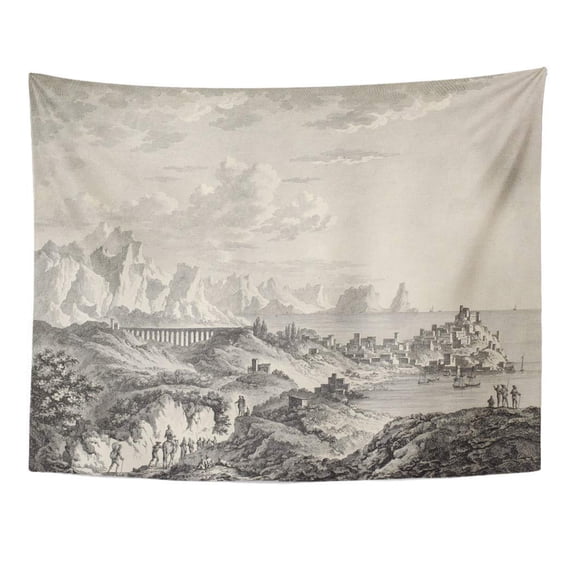 ZEALGNED Old View Termini Imerese and Surroundings Sicily by Chatelet Coiny De Ghendt Published on Voyage Wall Art Hanging Tapestry Home Decor for Living Room Bedroom Dorm 60x80 inch