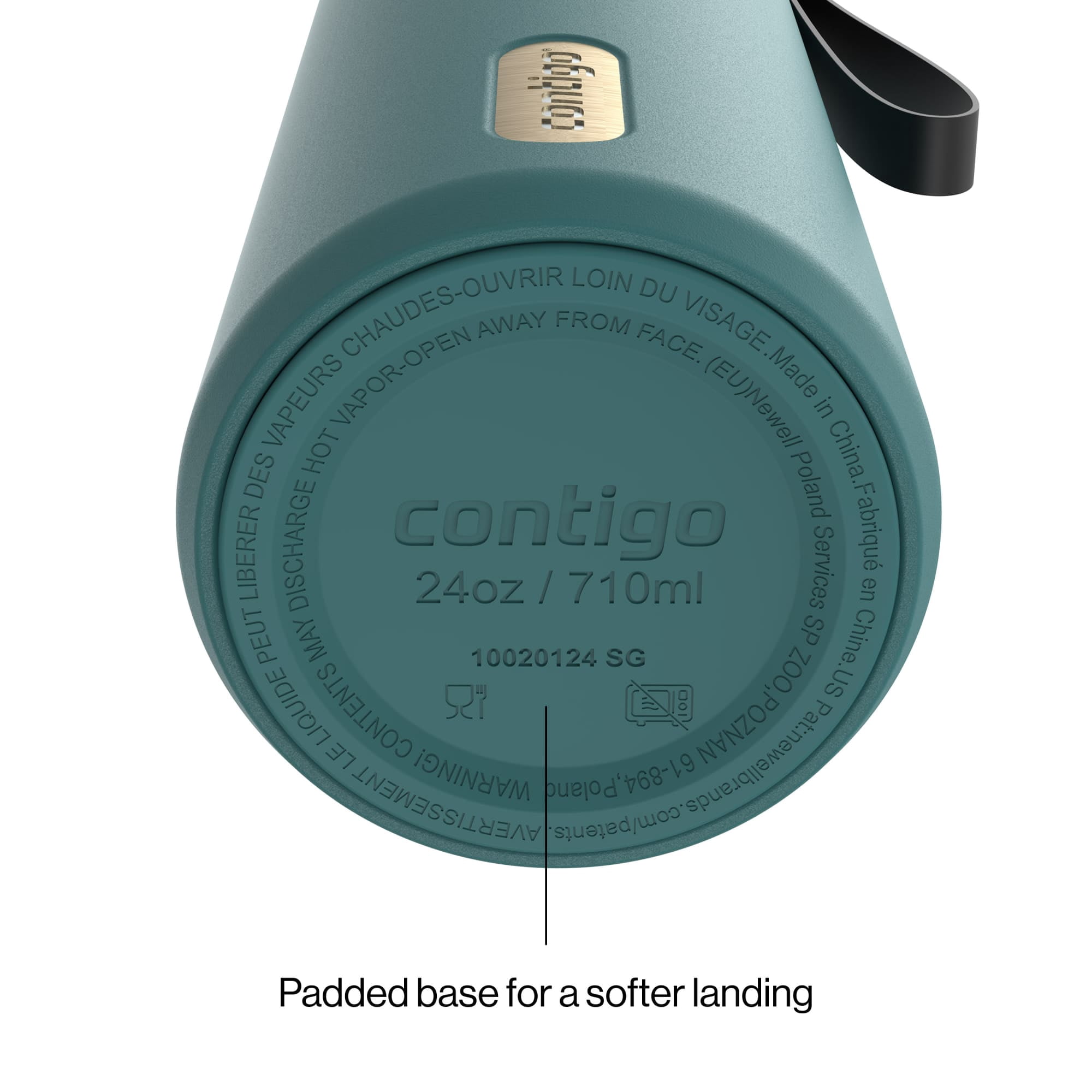 Contigo SnapSeal Leakproof Stainless Steel Reusable Water Bottle with Carrying Strap, Teal/Champagne, 24 oz